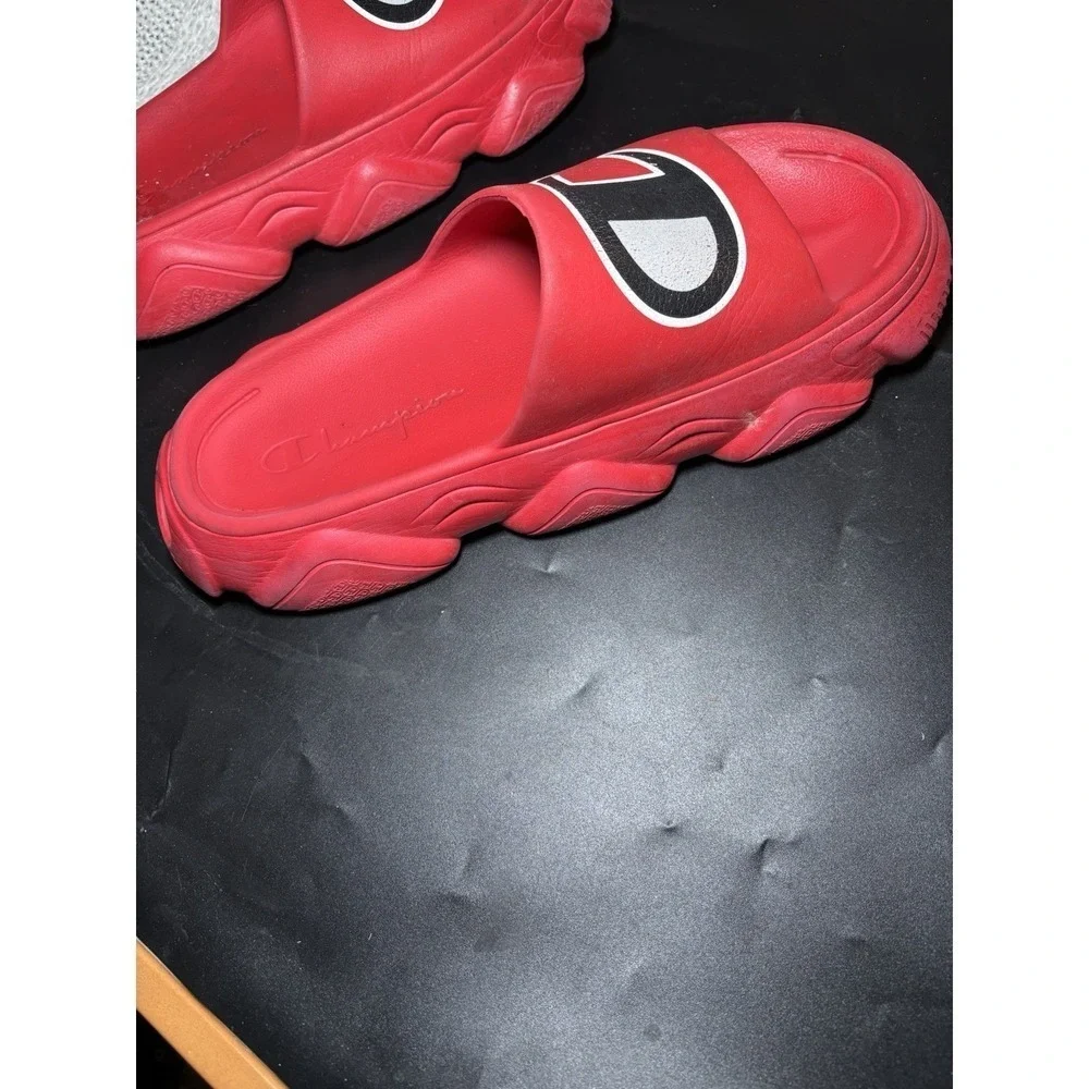 Champion Red Mens Size 9 Slide Sandals Logo Slip On Athletic Streetwear
